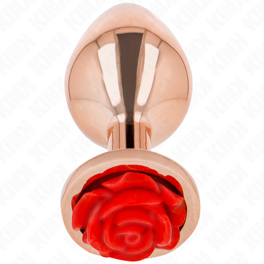 Plug anale in metallo rosa con rosa rossa decorativa, elegante e sicuro